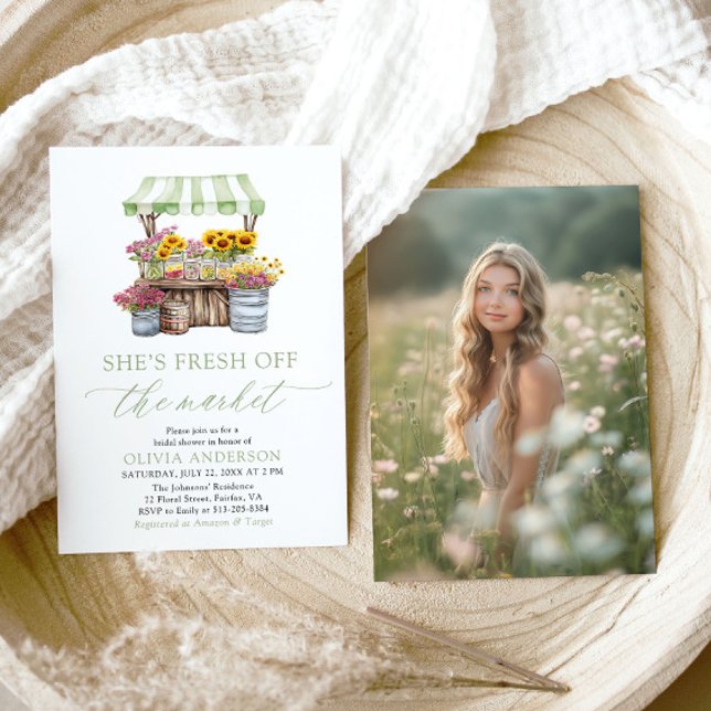 Convites Chuveiro de Noiva Green Ela Está Fresca no Mercado (Green She’s Fresh Off The Market Bridal Shower Invitation)