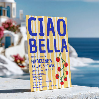 Convites Chuveiro de Noiva Italiano Ciao Bella Listra Retro