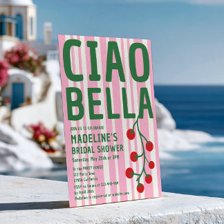 Convites Chuveiro de Noiva Italiano Ciao Bella Listra Retro