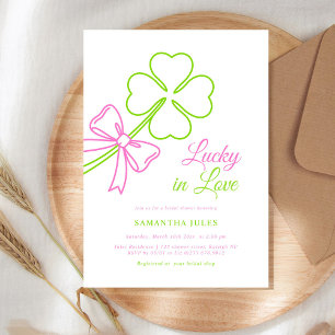 Convites Chuveiro de Noiva Lucky in Love Rosa Trevo Verde S