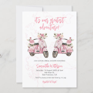Convites Chuveiro de Noiva Maior Aventura Scooter Rosa