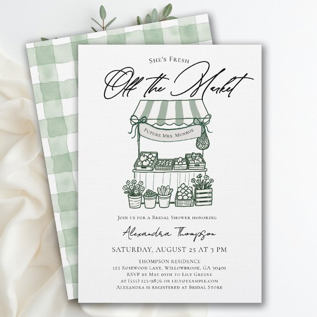 Convites Chuveiro de Noiva Moderno e Chic Fresco do Mercado (fresh off the market bridal shower invitation farmers stand hand drawn modern bold calligraphy)