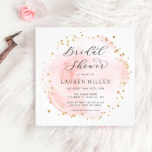 Chuveiro de Noiva Rosa Bege Brilho Dourado Quadrad