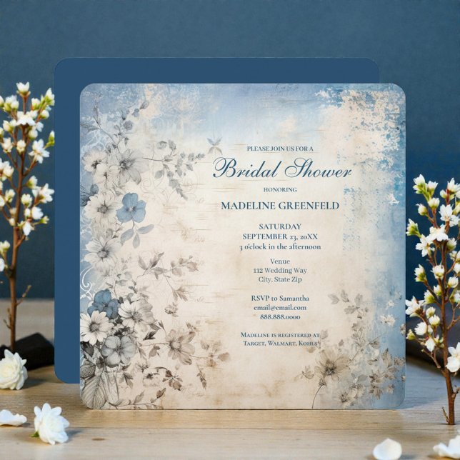 Convites Chuveiro de Noiva Xadrez Azul Shabby Chic (Criador carregado)