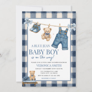 Convites Chuveiro de Roupas de Jeans Azul Menino Bebê