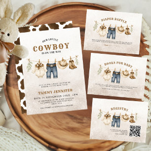 Convites Chuveiro de Roupas Pequeno Cowboy Bebê Impressão
