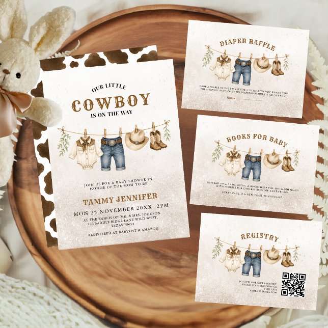 Convites Chuveiro de Roupas Pequeno Cowboy Bebê Impressão (Criador carregado)