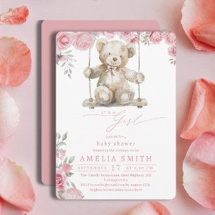 Convites Chuveiro de Urso de Balanço Rústico Rosa Corado