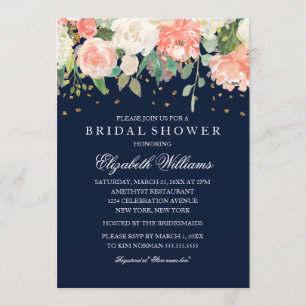 Convites Chuveiro Nupcial Brilhante com Glitter Floral Azul