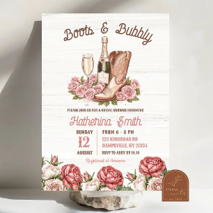 Convites Chuveiro Nupcial de Botas e Champanhe Floral