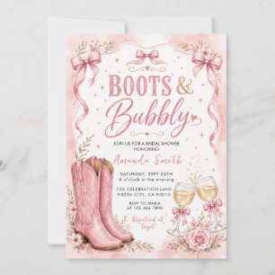 Convites Chuveiro Nupcial de Botas e Espumante Cowgirl Rosa
