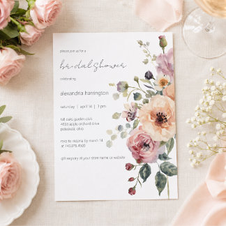 Convites Chuveiro Nupcial de Buquê Floral Elegante em Aquar