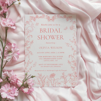 Convites Chuveiro Nupcial em Rosa Pêssego com Chinoiserie d