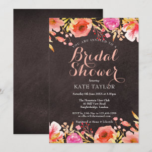 Convites Chuveiro Nupcial Floral Aquarela Quadro Negro