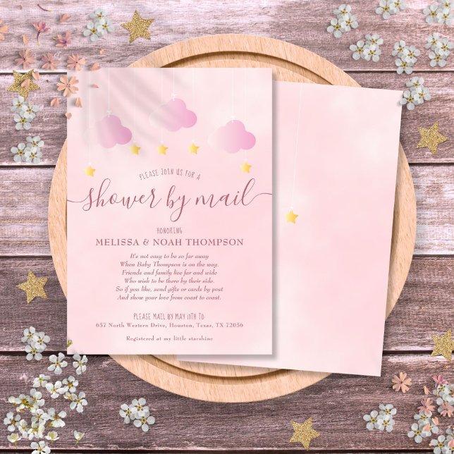 Convites Chuveiro Por Envio Longa Distância Rosa Suave Bebê (Shower By Mail Long Distance Soft Pink Baby Girl Invitation)
