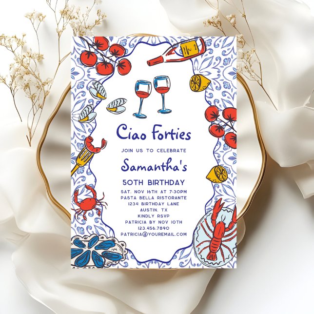 Convites Ciao 40s Italian Seafood Wine Dinner 50th Birthday (Criador carregado)