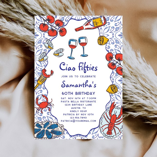 Convites Ciao 50s Italian Seafood Wine Dinner 60th Birthday (Criador carregado)