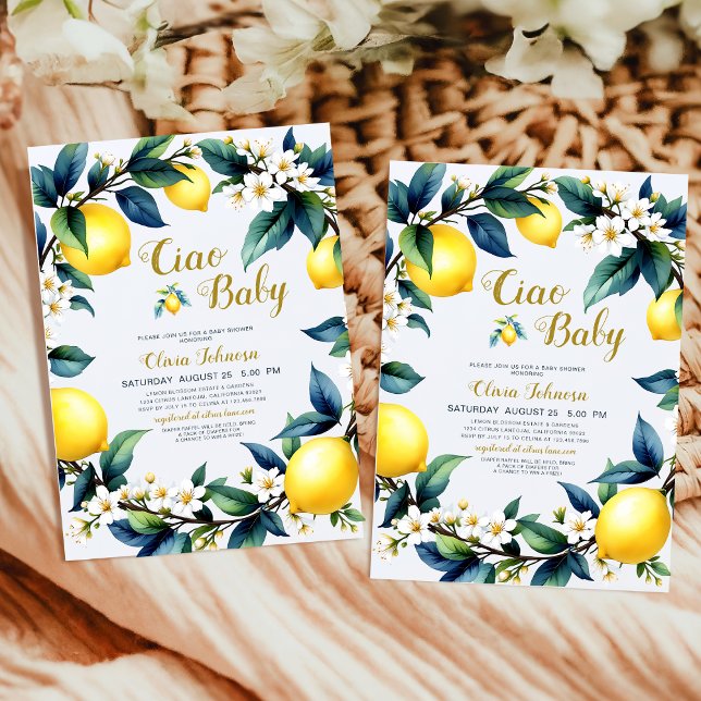 Convites Ciao Baby Amalfi Citrus Lemon Wreath Baby Shower (Criador carregado)
