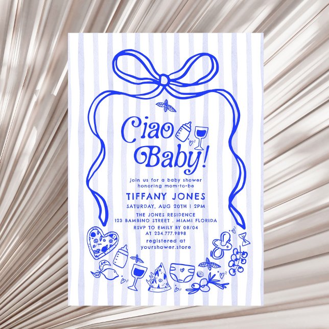 Convites Ciao Baby Blue - Chá de fraldas de limões italiano (Criador carregado)