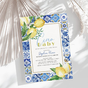 Convites Ciao Baby Blue Tile Citrus Lemon Baby Shower