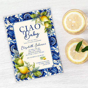 Convites Ciao Baby Blue Tile Yellow Lemons Chamada de Bebê
