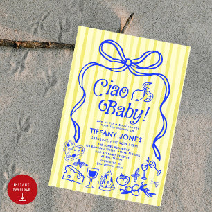 Convites Ciao Baby Blue Yellow Italiana Lemons Chá de frald