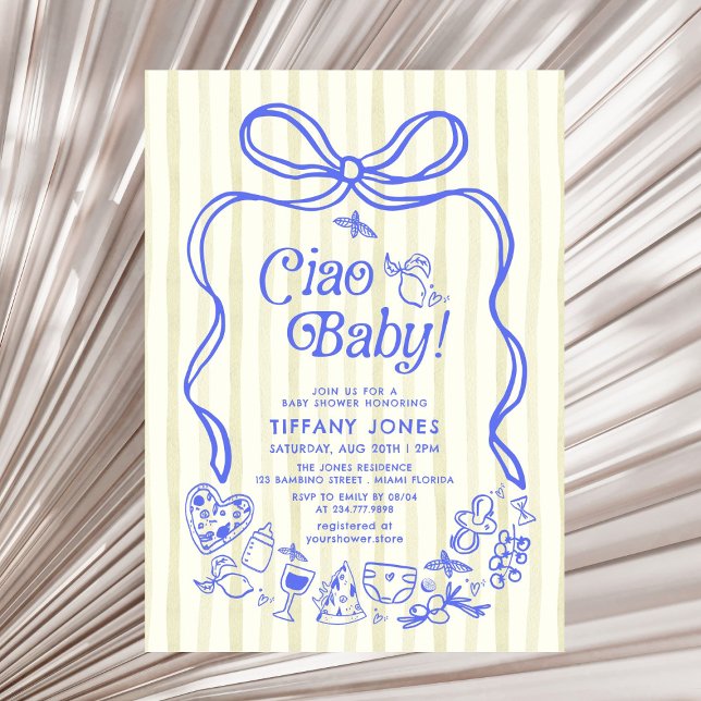 Convites Ciao Baby Blue Yellow Italiana Lemons Chá de frald (Criador carregado)