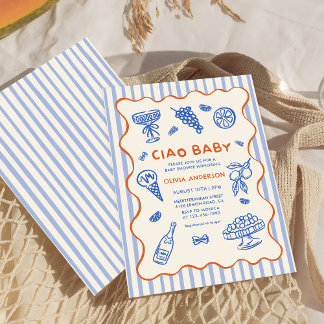 Convites Ciao Baby Hand Drawn Italiana Chá de fraldas