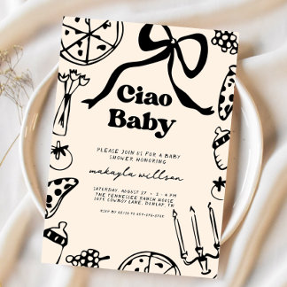 Convites Ciao Baby Italian Pizza Hand Drawn Baby Shower