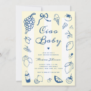 Convites Ciao Baby Italiana-Hand Drawn Lemon Chá de fraldas