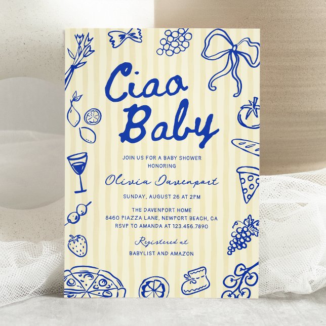 Convites Ciao Baby Italiano Bambino Chá de fraldas Desenhad (Criador carregado)