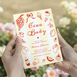 Convites Ciao Baby Italiano Limão Desenhado à Mão Chá de Be