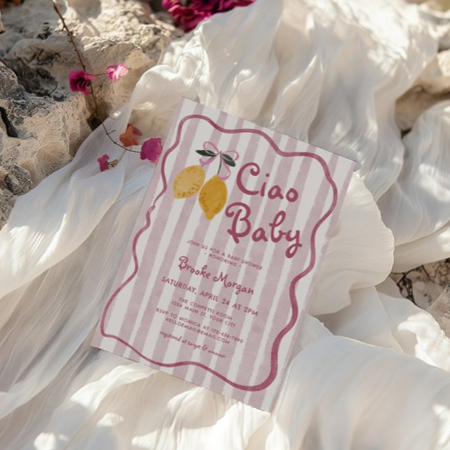 Convites Ciao Baby Lemon Arcos Girls Chá de fraldas (Ciao Baby Girls Lemon Bows Shower Invite)