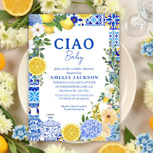 Convites Ciao Baby Lemon verão Churrasco de bebê Mediterrân