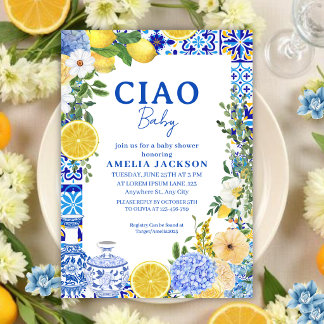 Convites Ciao Baby Lemon verão Churrasco de bebê Mediterrân