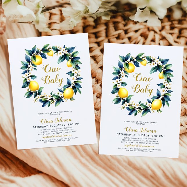 Convites Ciao Baby Lemon Wreath Amalfi Citrus Baby Shower  (Criador carregado)