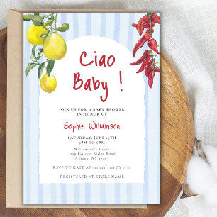 Convites Ciao Baby Limões Italianos Listras Azuis Chã de Be