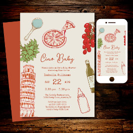Convites Ciao Baby Line Work Italian Pizza Baby Shower
