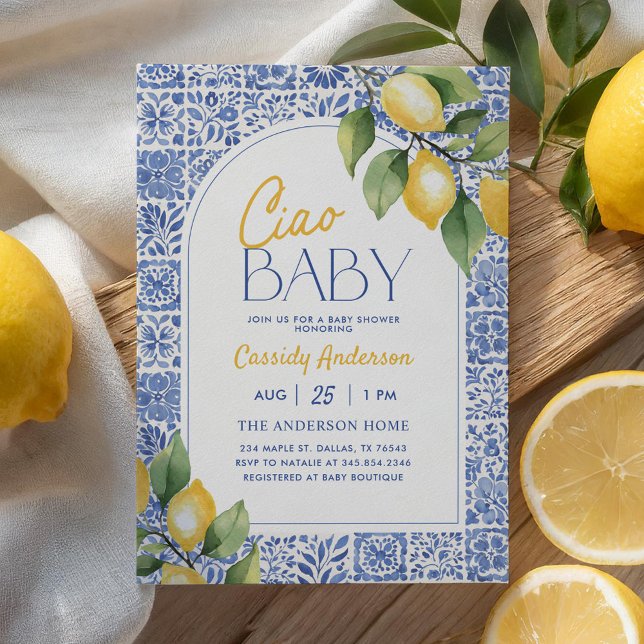 Convites Ciao Baby Mediterranean Tiles Lemon Baby Shower (Criador carregado)