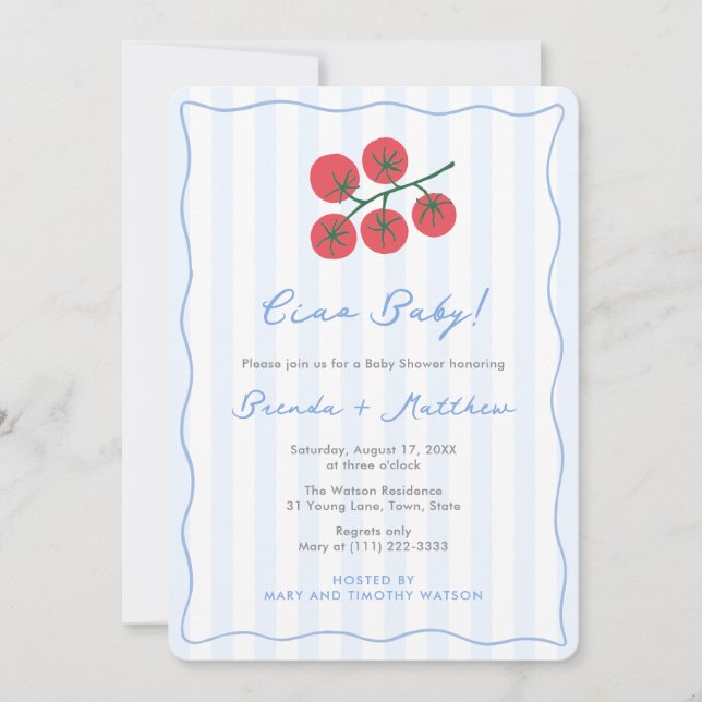Convites Ciao Baby Pomodoro Hand-Drawn Tomato Baby Shower (Frente)