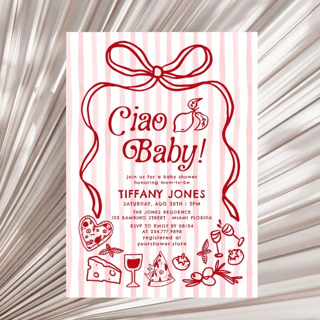 Convites Ciao Baby Red Whimssic Italiana Lemons Chá de fral (Criador carregado)