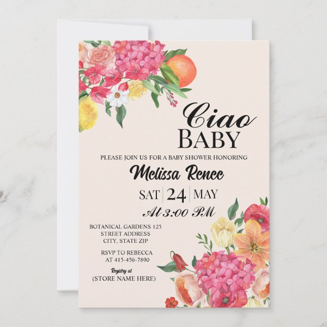 Convites Ciao Baby shower Flower Invitation  (Frente)