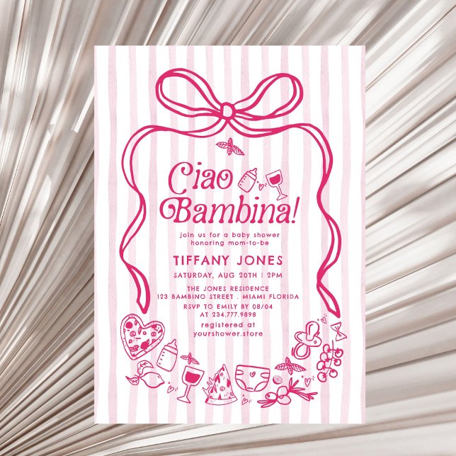 Convites Ciao Bambina Pink - Chá de fraldas italiano de lim (Criador carregado)