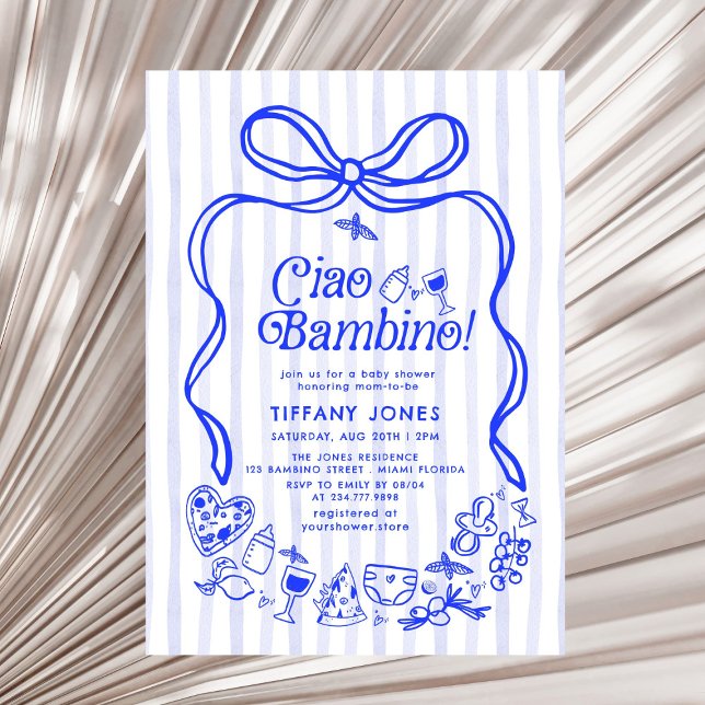 Convites Ciao Bambino Blue - Chá de fraldas italiano aos li (Criador carregado)