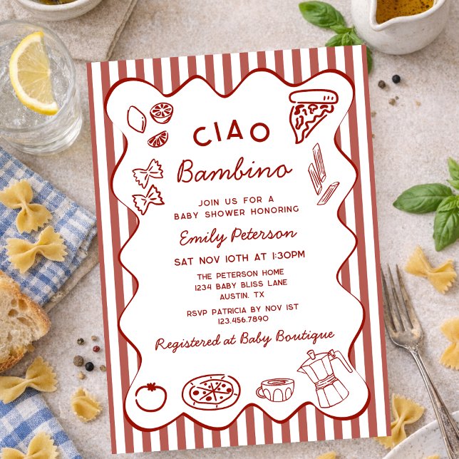 Convites Ciao Bambino Chá de Bebê com Tema Italiano Desenha (Criador carregado)