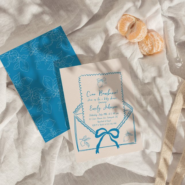 Convites Ciao Bambino - Chá de fraldas de Limão Desenhado à (Criador carregado)