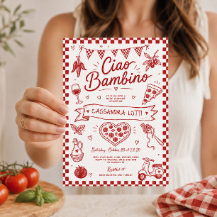 Convites Ciao Bambino: Churrasco Italiano Desenhado à Mão p