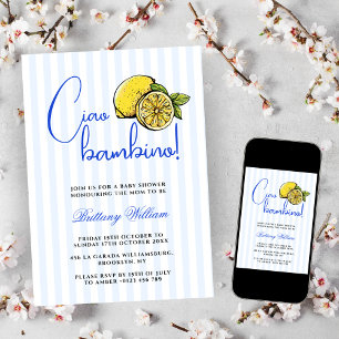 Convites Ciao Bambino Citrus Chá de fraldas Azul Italiano