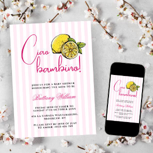Convites Ciao Bambino Lemon Chá de fraldas de Verão italian