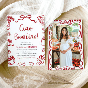 Convites Ciao Bambino Whimsical Italiana Pizza Chá de frald
